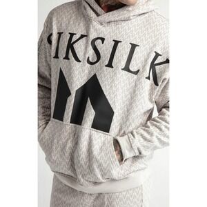 SikSilk Messi Monogram Print Hoodie Mens Sz Medium White Grey Oversized NWT
